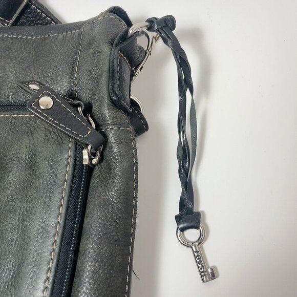Fossil Womens Vintage Pebbled  Leather Dark Green Crossbody Bag - Picture 11 of 16
